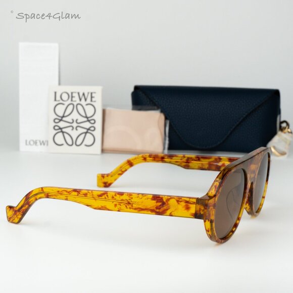 Loewe Men Sunglasses LW40020F 54E Flamed Amber Havana Brown Round BRAND NEW